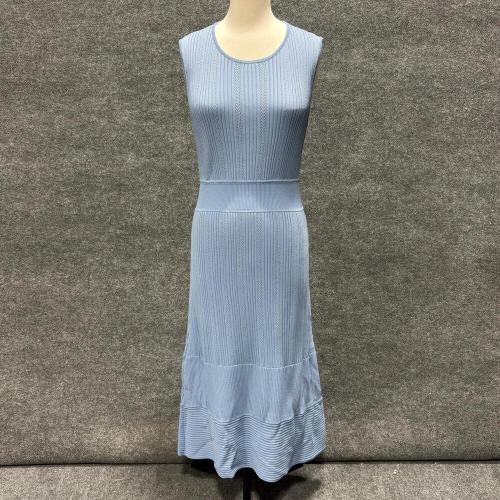 Jason Wu Dress Womens M Blue Sleeveless Scoop Neck Sweater Knit Fit Flare Midi